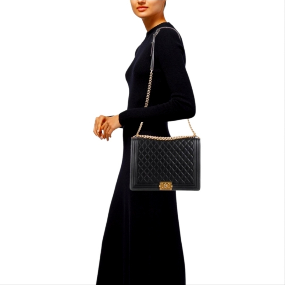 BNIB! VERY RARE! CHANEL BOY JUMBO Large Flap Messenger Shoulder Bag Black CAVIAR - Picture 11 of 17